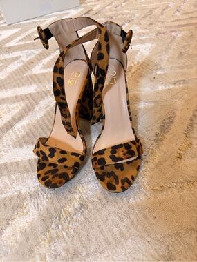 Leopard Print Ankle Strap Heels - Tan and Black